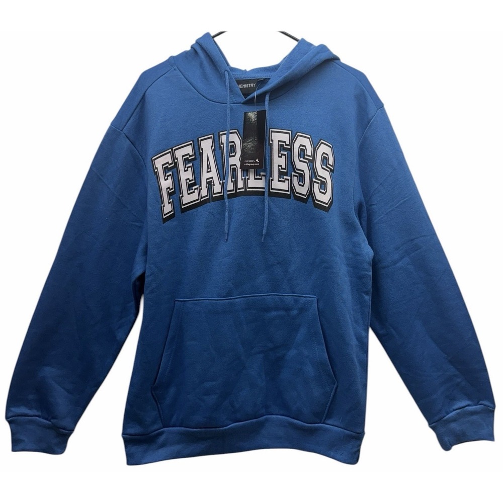 Adult NWT "Chemistry" blue hoodie with 'Fearless' on front & back. Size Med.
